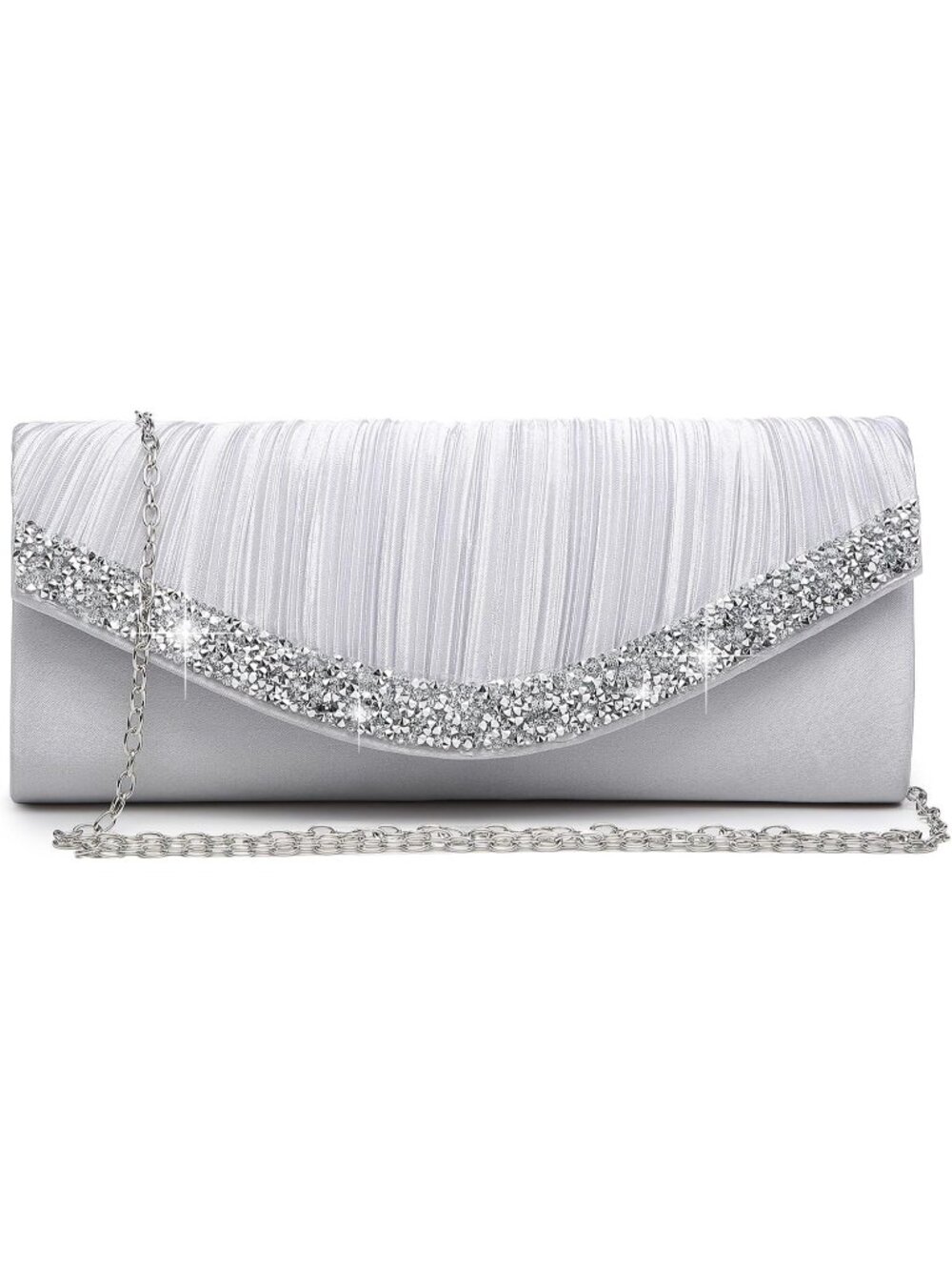 Women's Silver Rhinestone Evening Clutch Purse Formal Hand Bag Prom Party Bag